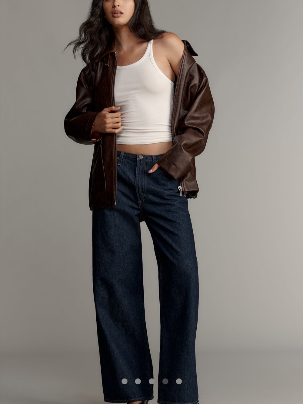 Pilcro Sofia Dark Brown Faux Leather Long Bomber Jacket - Picture 3 of 6